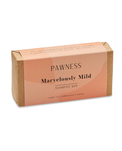 Pawness Marelously mild shampoo bar, enriched with natural ingredients for gentle pet grooming.